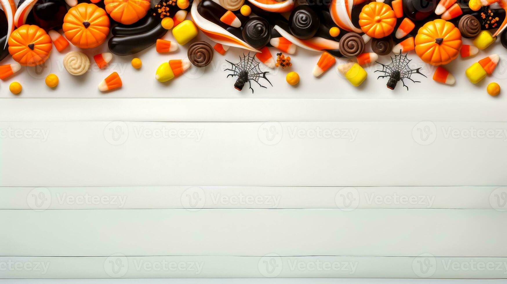 Table topped with lots of candy and candies on top of it. Generative AI photo