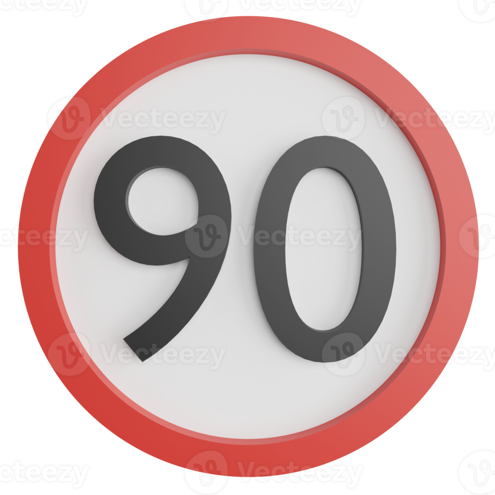 90 maximum speed limit sign clipart flat design icon isolated on transparent background, 3D render road sign and traffic sign concept png