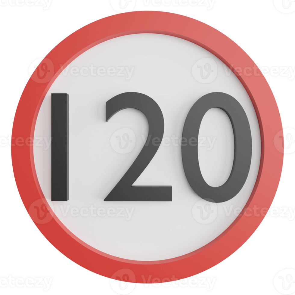 120 maximum speed limit sign clipart flat design icon isolated on transparent background, 3D render road sign and traffic sign concept png