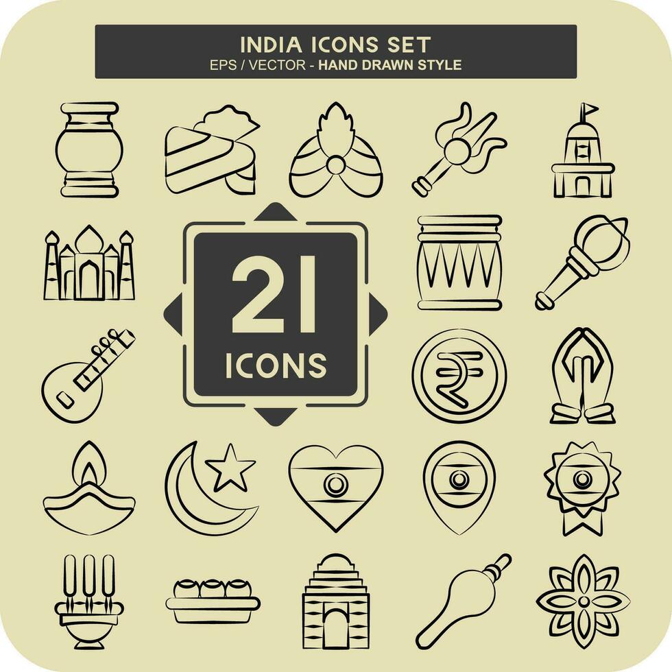 icono conjunto India. relacionado a fiesta símbolo. mano dibujado estilo. sencillo diseño editable. sencillo ilustración vector