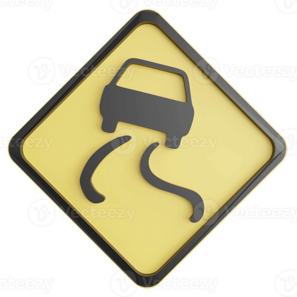 Slippery road sign clipart flat design icon isolated on transparent background, 3D render road sign and traffic sign concept png