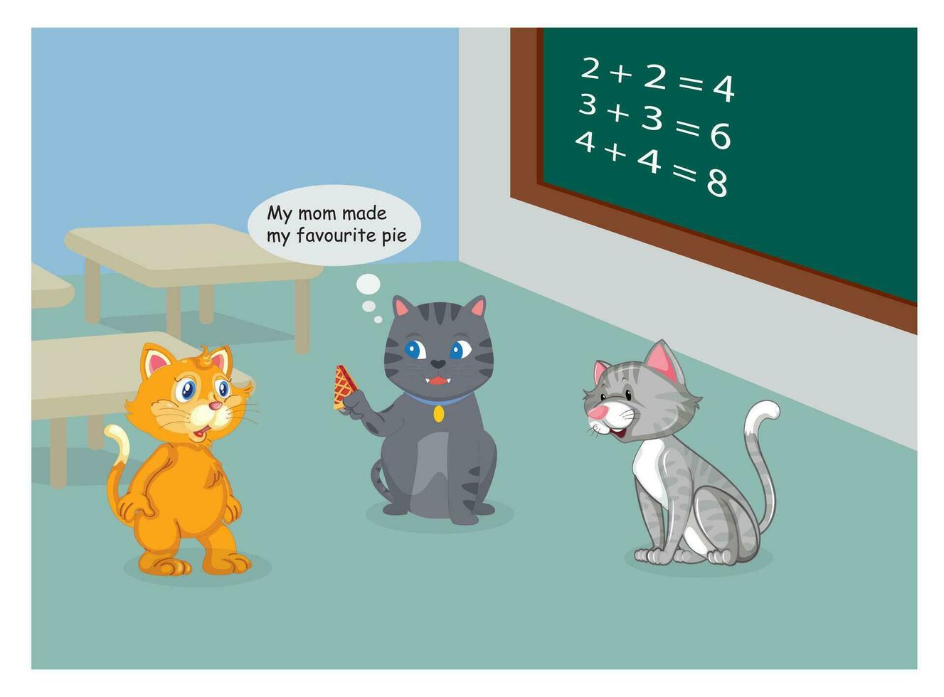 Three cute cats in classroom vector