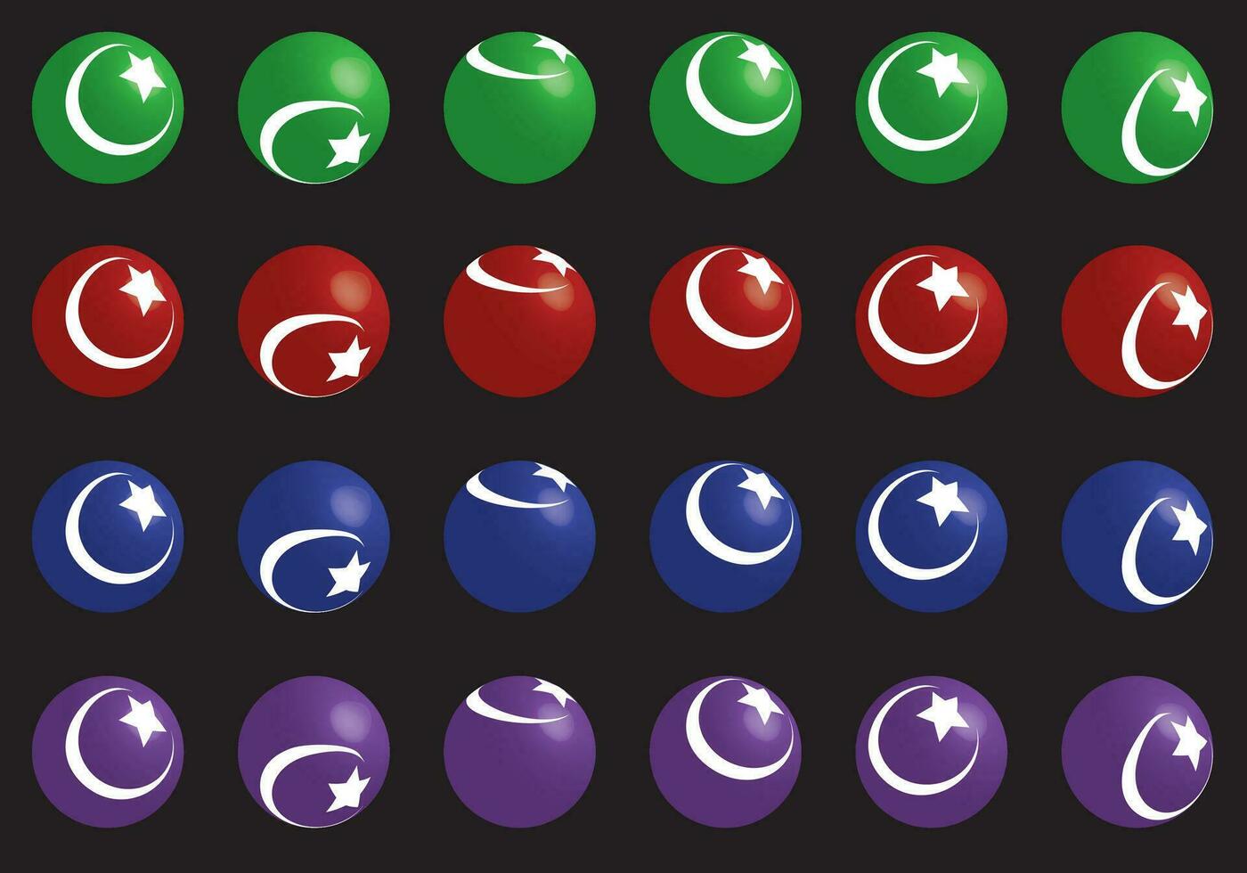 Crescent and star on 3d ball vector