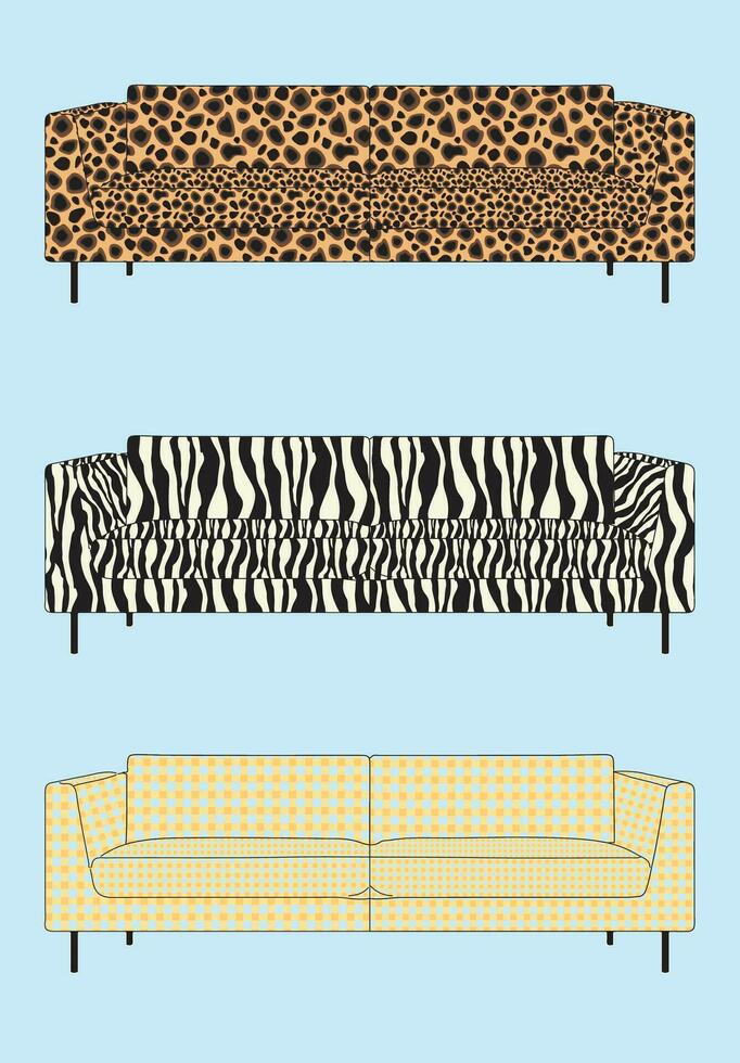 Sofa with Leopard and Zebra cover vector