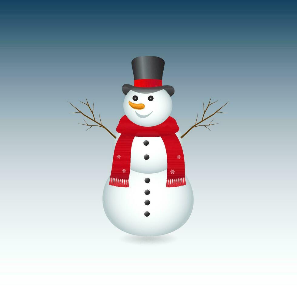 Snowman with hat and scarf. Snowing. Merry Christmas vector