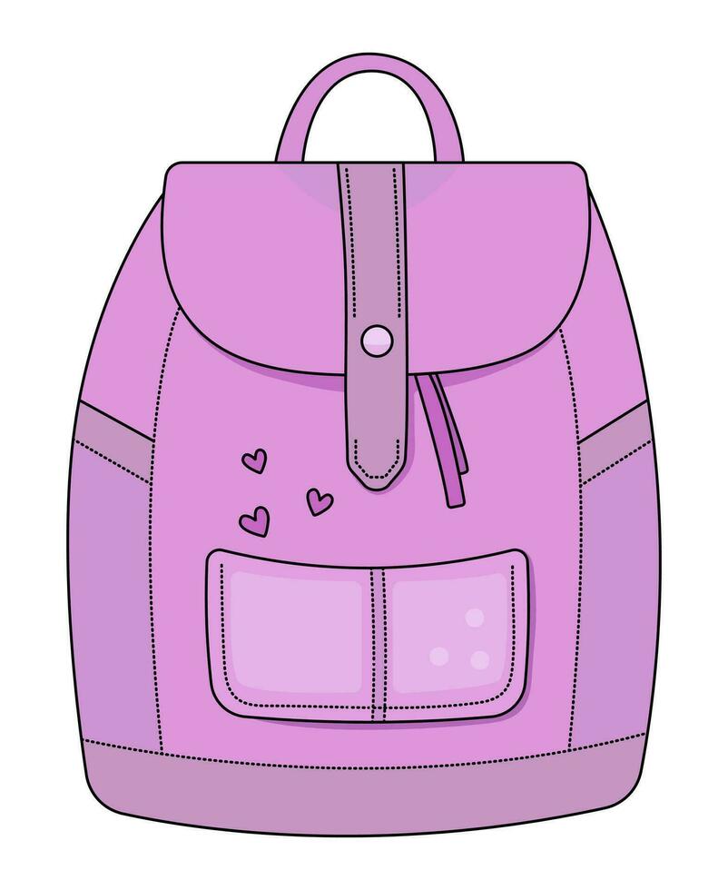 Romantic and feminine pink backpack with hearts, color vector illustration
