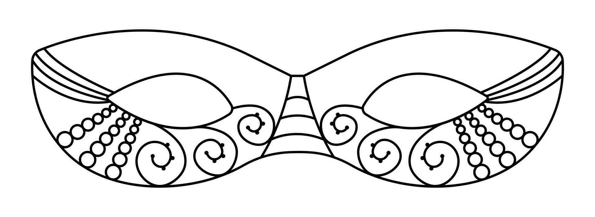 Black line masquerade mask with beads and lace, vector illustration for Mardi Gras