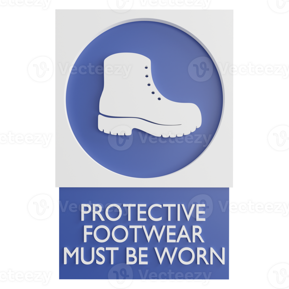 Protective footwear must be worn sign clipart flat design icon isolated on transparent background, 3D render road sign and traffic sign concept png