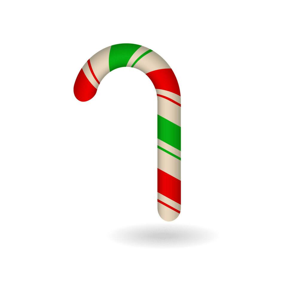 Christmas candy, stick. Candy cane with red and green stripes. White background. Vector illustration. EPS 10