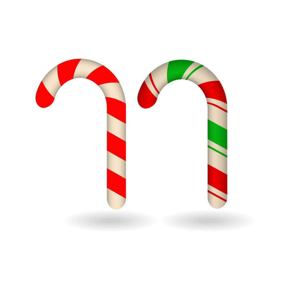 Christmas candy, stick. Candy cane with red and green stripes. White background. Vector illustration.