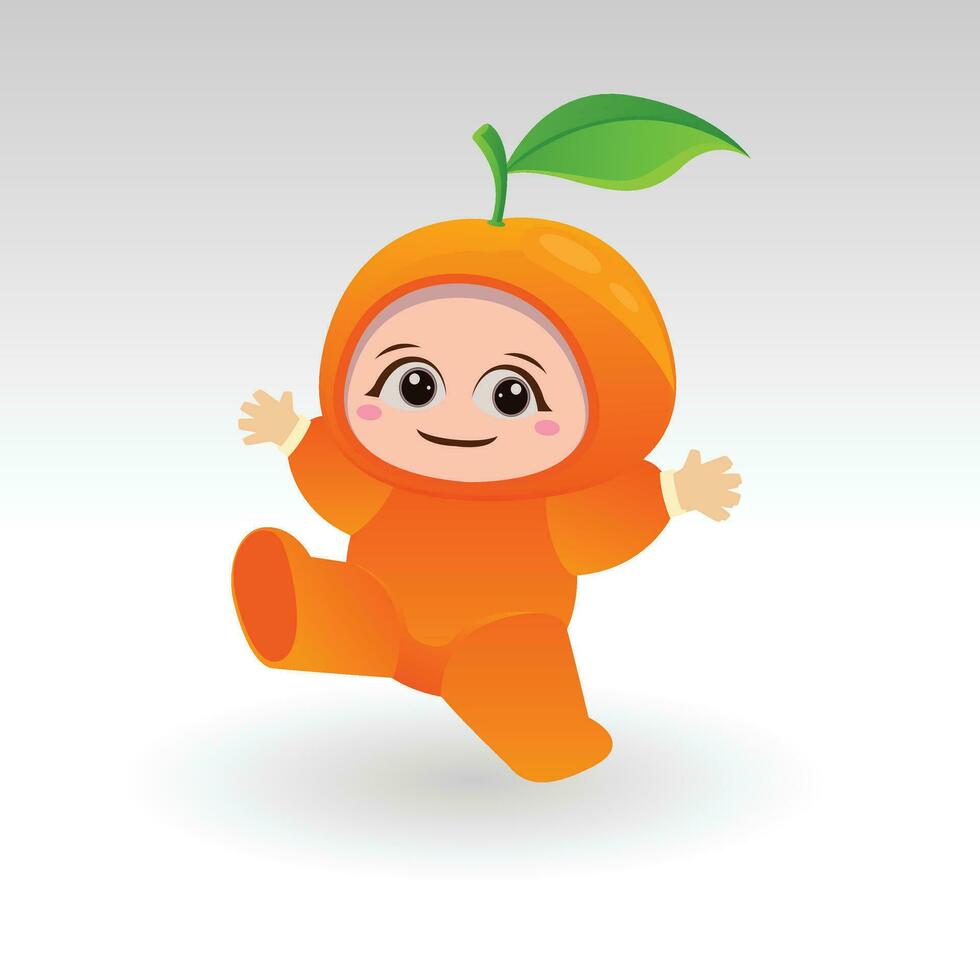 Vector orange fruit kawaii cartoon character vector funny orange fruit kawaii illustration