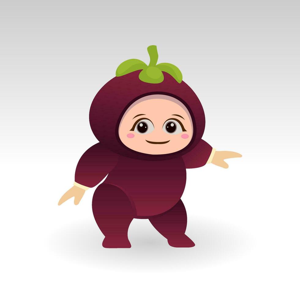 Vector Mangosteen fruit kawaii cartoon character vector funny Mangosteen fruit kawaii illustration