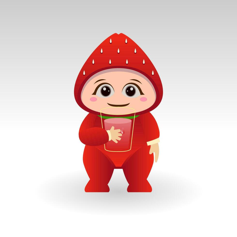 Vector Strawberry fruit kawaii cartoon character vector funny Strawberry fruit kawaii illustration