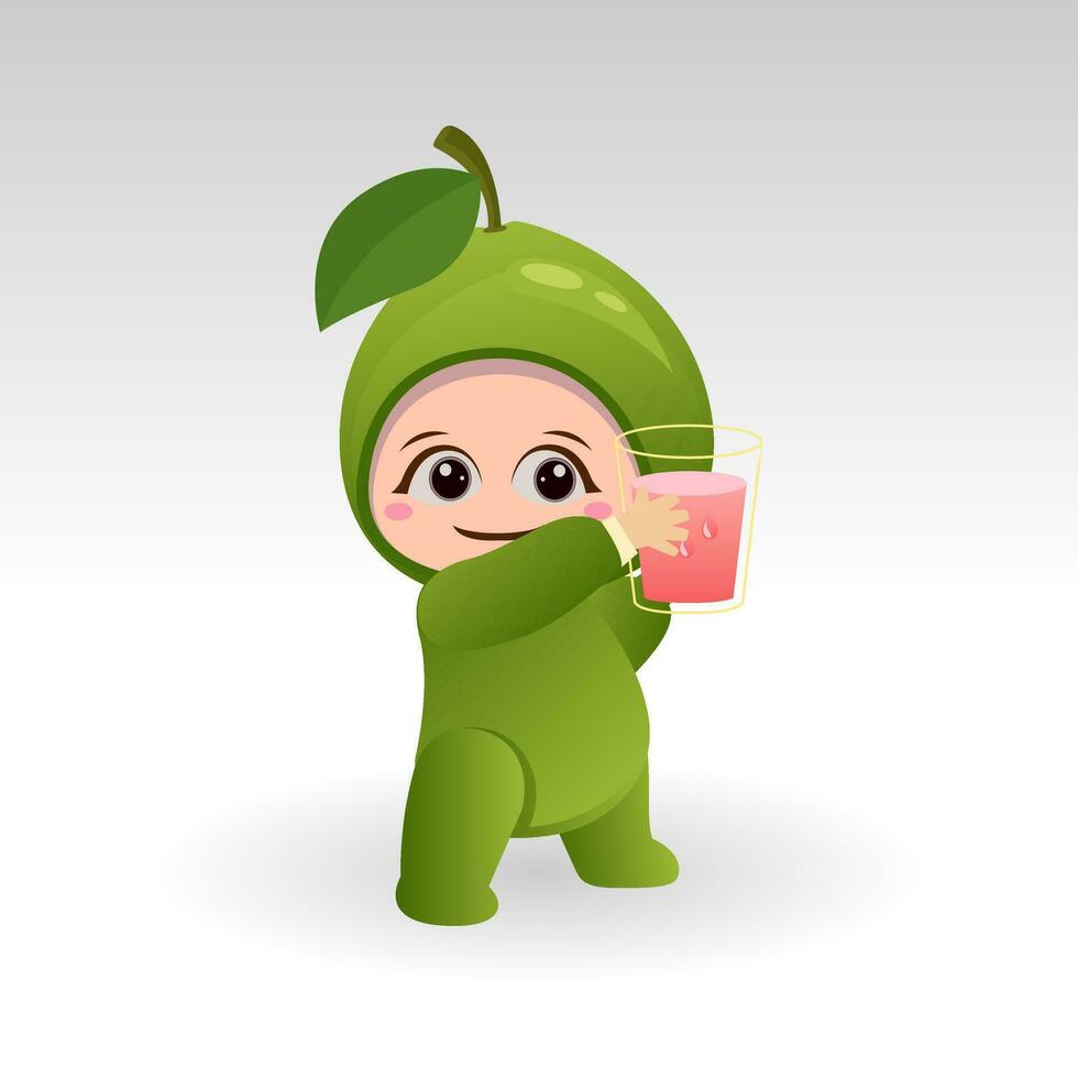 Vector Guava fruit kawaii cartoon character vector funny Guava fruit kawaii illustration