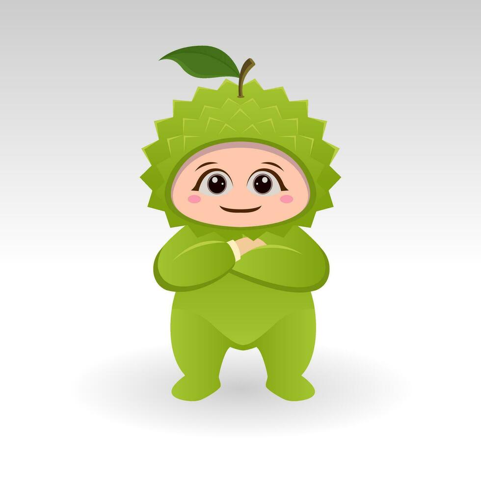 Vector Durian fruit kawaii cartoon character vector funny Durian fruit kawaii illustration