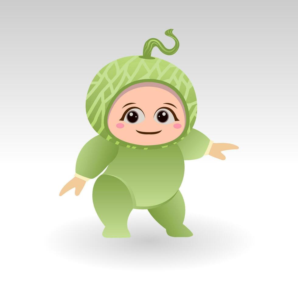 Vector Melon fruit kawaii cartoon character vector funny Melon fruit kawaii illustration