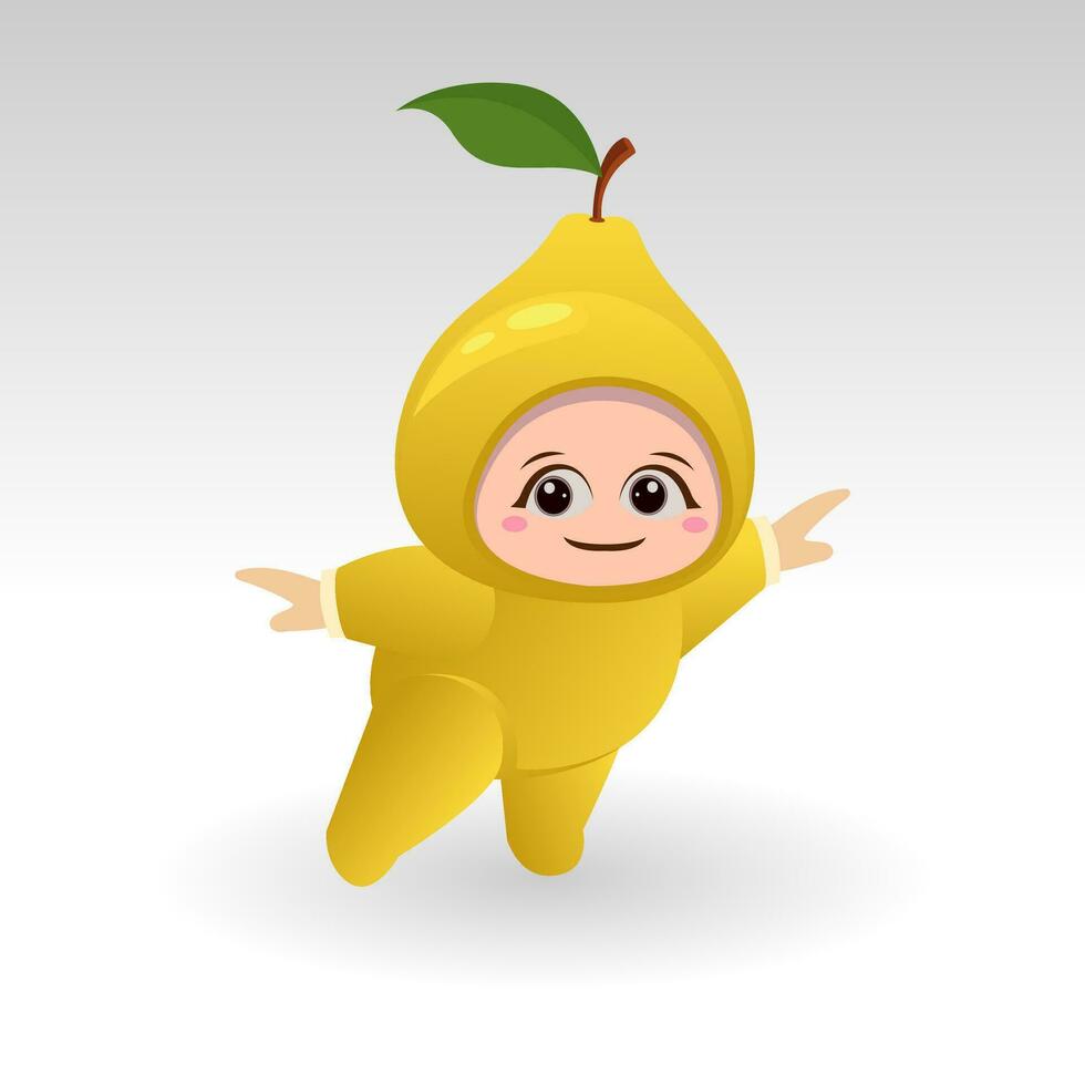 Vector Pear fruit kawaii cartoon character vector funny Pear fruit kawaii illustration