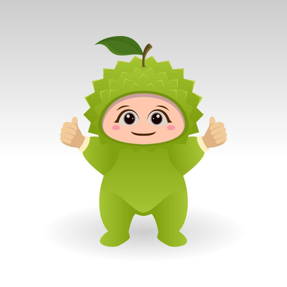 Vector Durian fruit kawaii cartoon character vector funny Durian fruit kawaii illustration