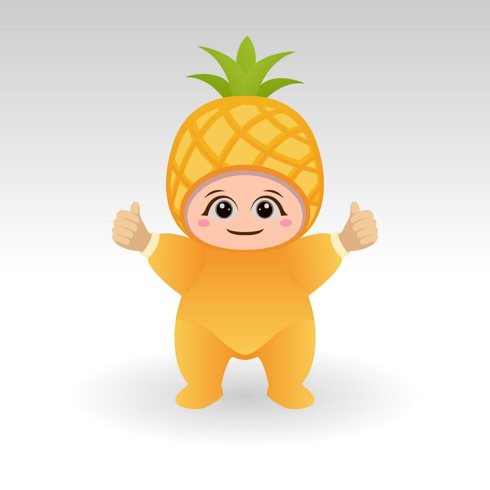 Vector Pineapple fruit kawaii cartoon character vector funny Pineapple fruit kawaii illustration