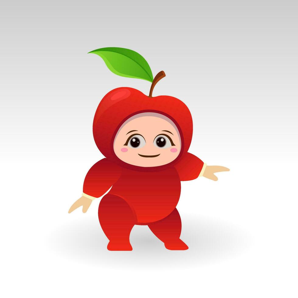 Vector Apple fruit kawaii cartoon character vector funny Apple fruit kawaii illustration