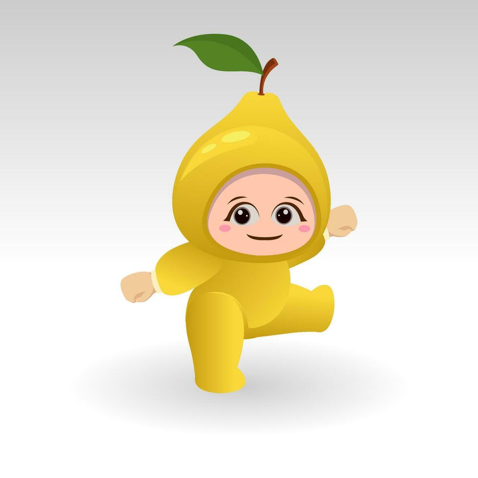 Vector Pear fruit kawaii cartoon character vector funny Pear fruit kawaii illustration