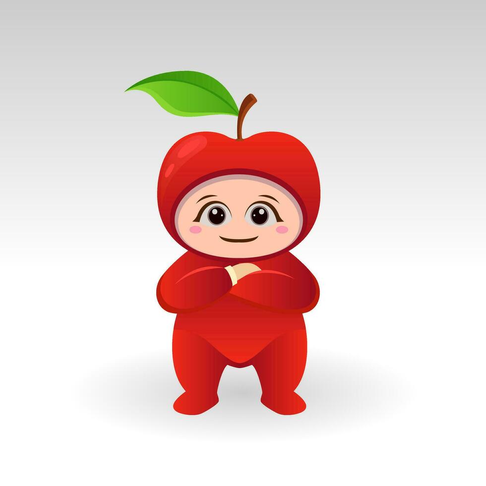 Vector Apple fruit kawaii cartoon character vector funny Apple fruit kawaii illustration