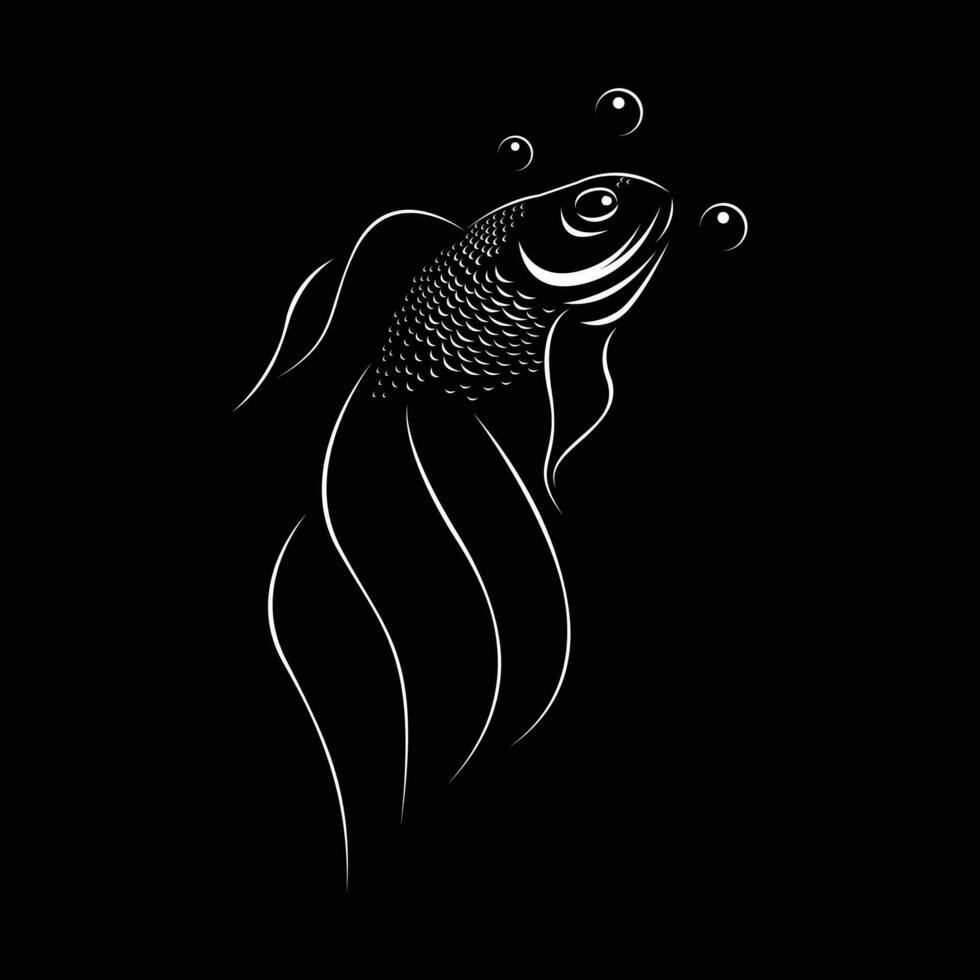 goldfish black and white line art illustration, line art, vector, graphic, logo, minimalism, lighting, bubble vector