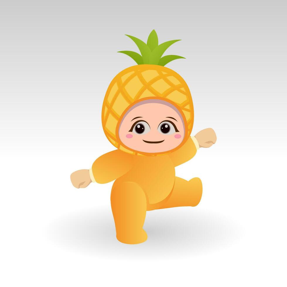 Vector Pineapple fruit kawaii cartoon character vector funny Pineapple fruit kawaii illustration