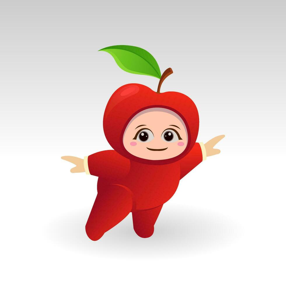 Vector Apple fruit kawaii cartoon character vector funny Apple fruit kawaii illustration