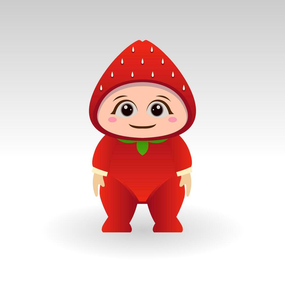 Vector Strawberry fruit kawaii cartoon character vector funny Strawberry fruit kawaii illustration