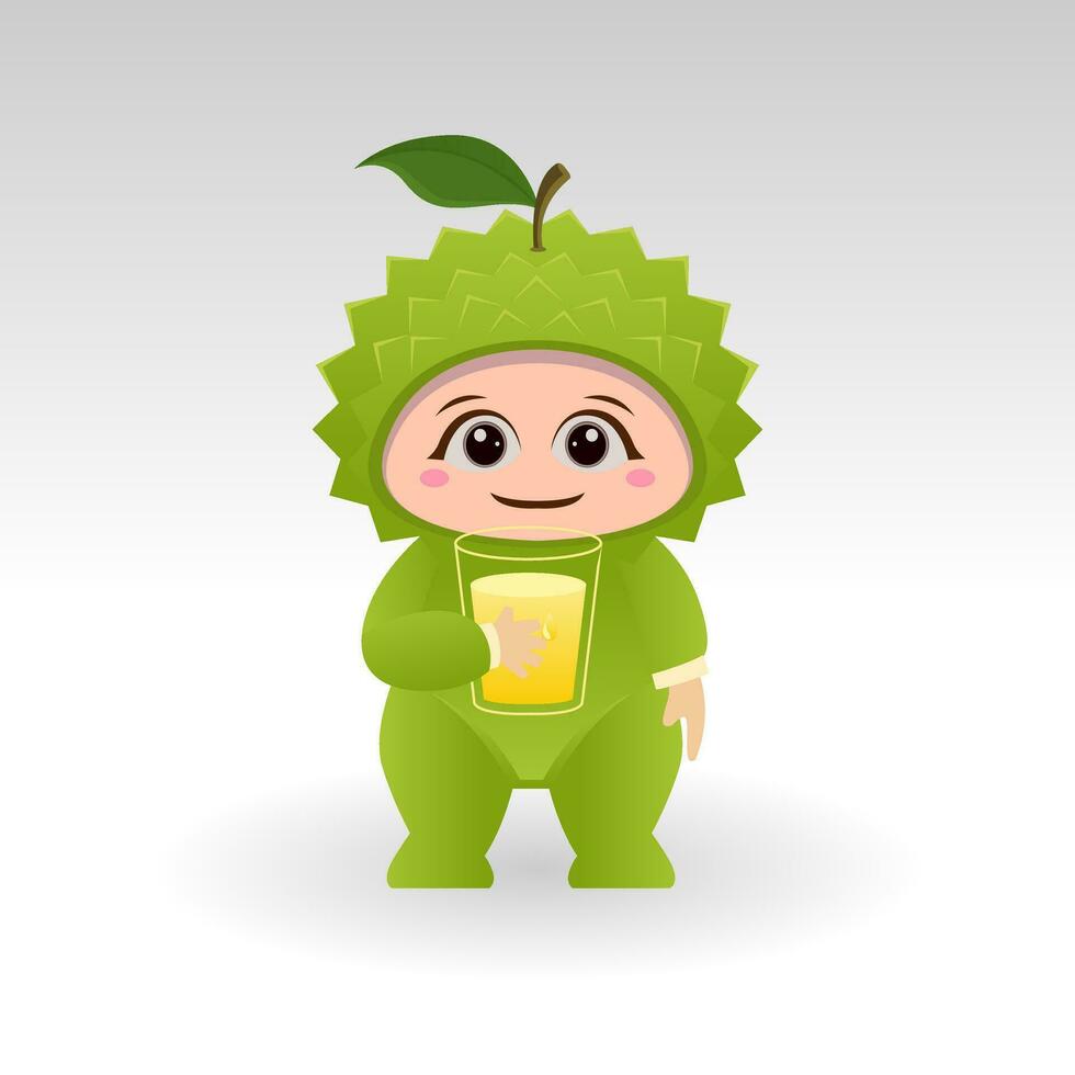 Vector Durian fruit kawaii cartoon character vector funny Durian fruit kawaii illustration