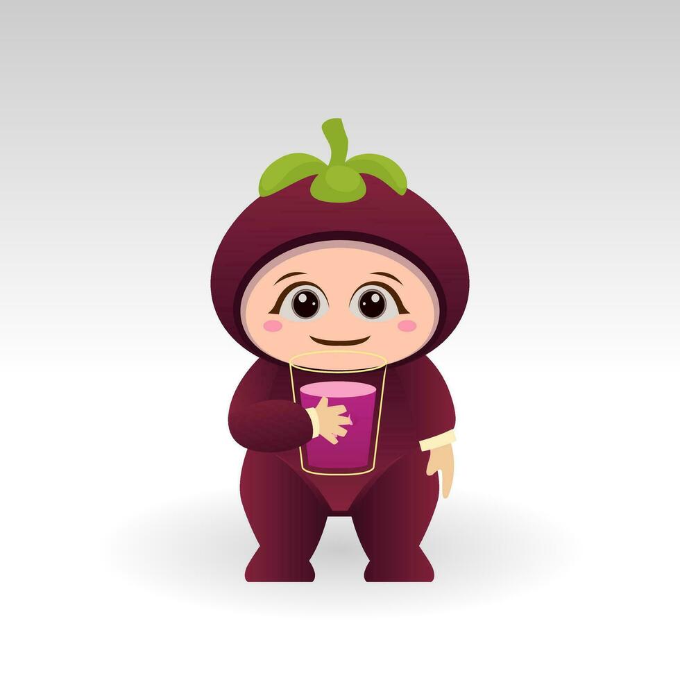 Vector Mangosteen fruit kawaii cartoon character vector funny Mangosteen fruit kawaii illustration