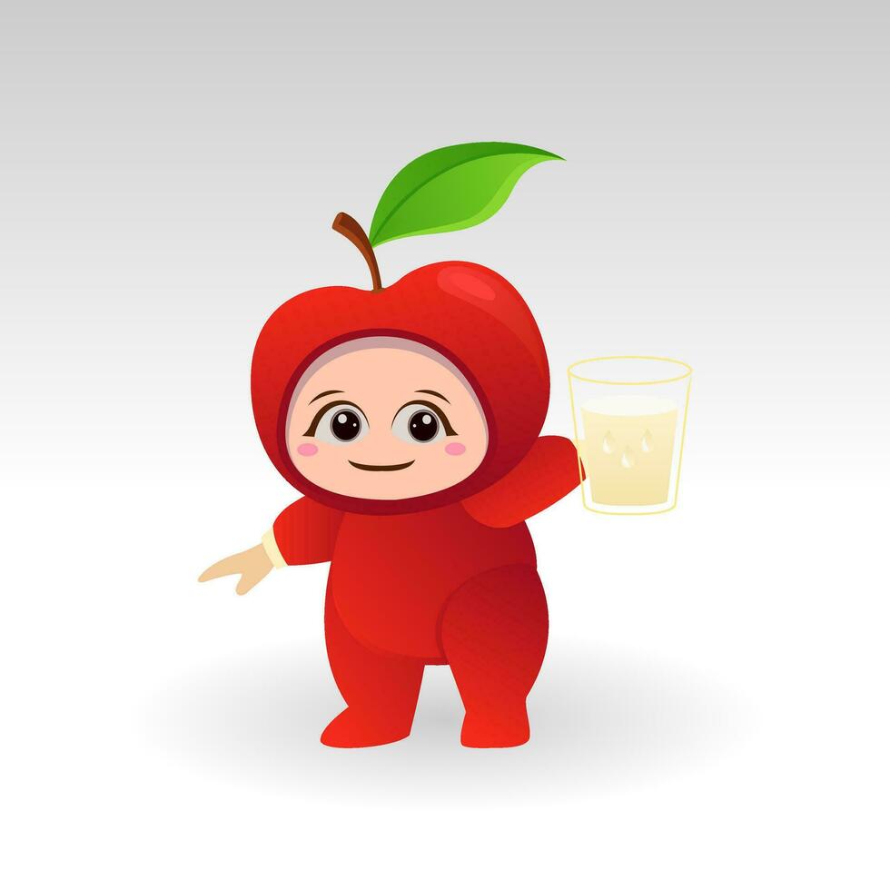 Vector Apple fruit kawaii cartoon character vector funny Apple fruit kawaii illustration