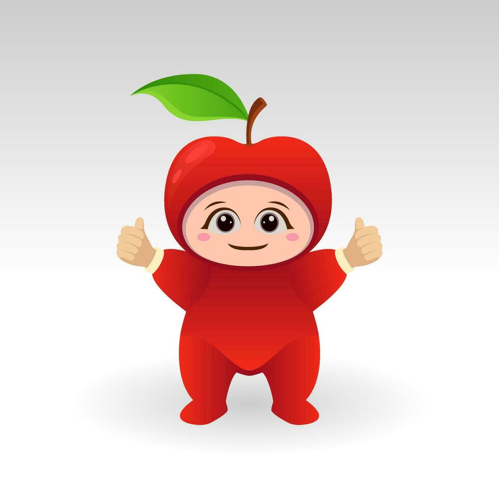 Vector Apple fruit kawaii cartoon character vector funny Apple fruit kawaii illustration