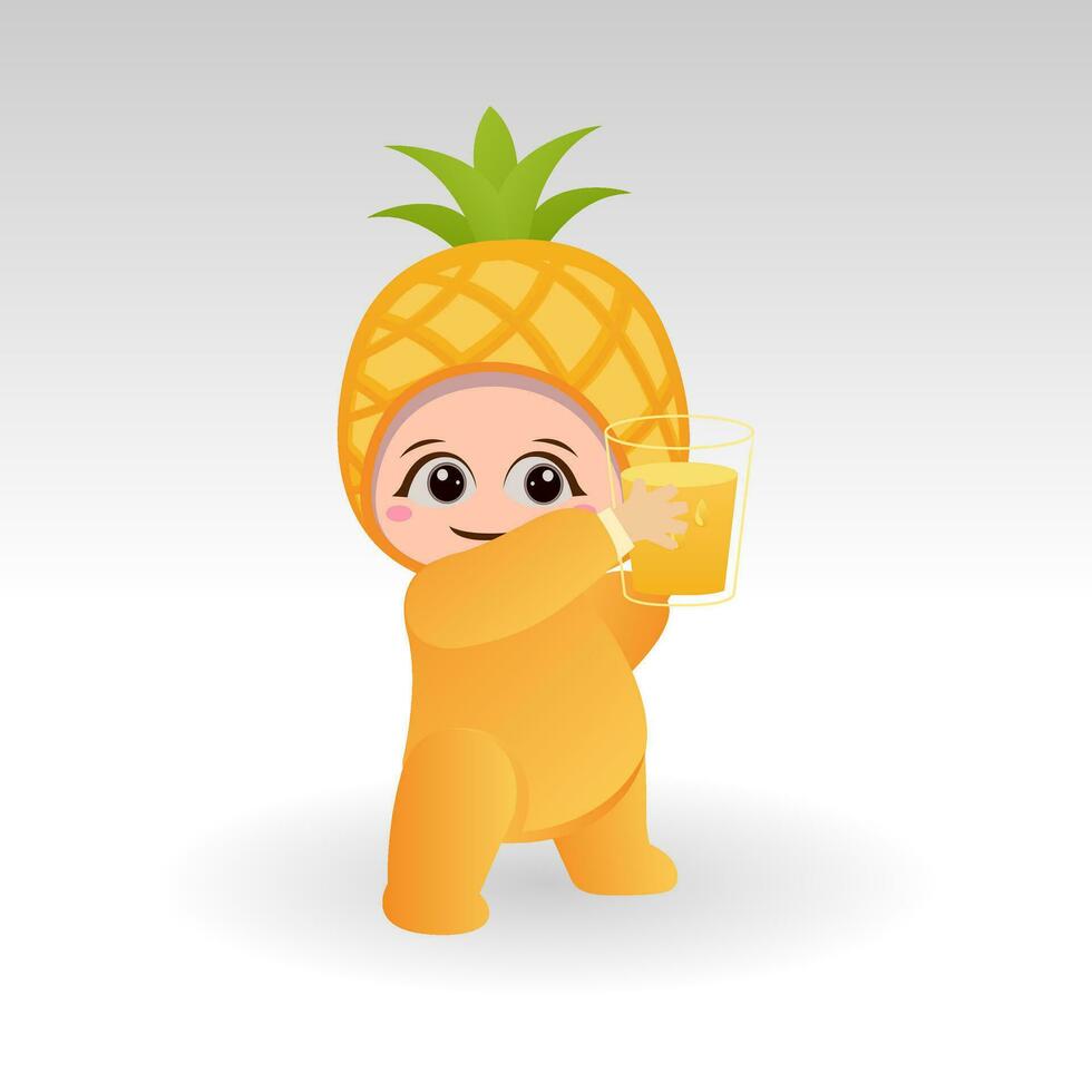 Vector Pineapple fruit kawaii cartoon character vector funny Pineapple fruit kawaii illustration