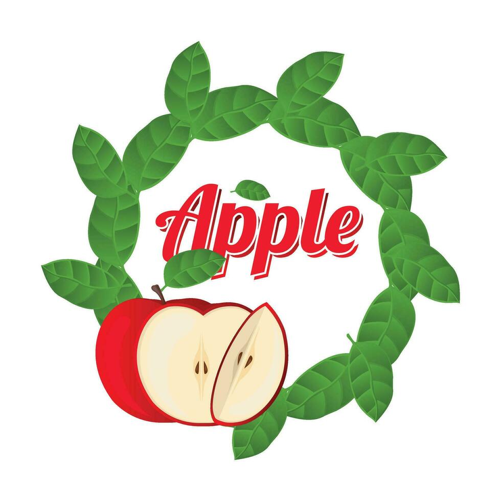 Illustration of apple fruit frame, circle, typography, leaf, apple, apple cut, vector, illustration vector