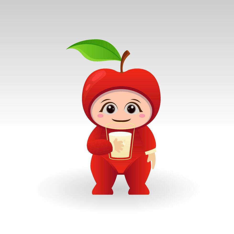 Vector Apple fruit kawaii cartoon character vector funny Apple fruit kawaii illustration