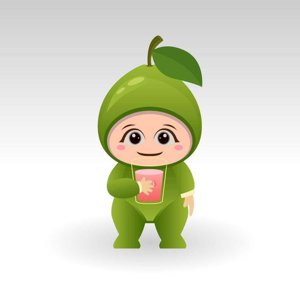 Vector Guava fruit kawaii cartoon character vector funny Guava fruit kawaii illustration