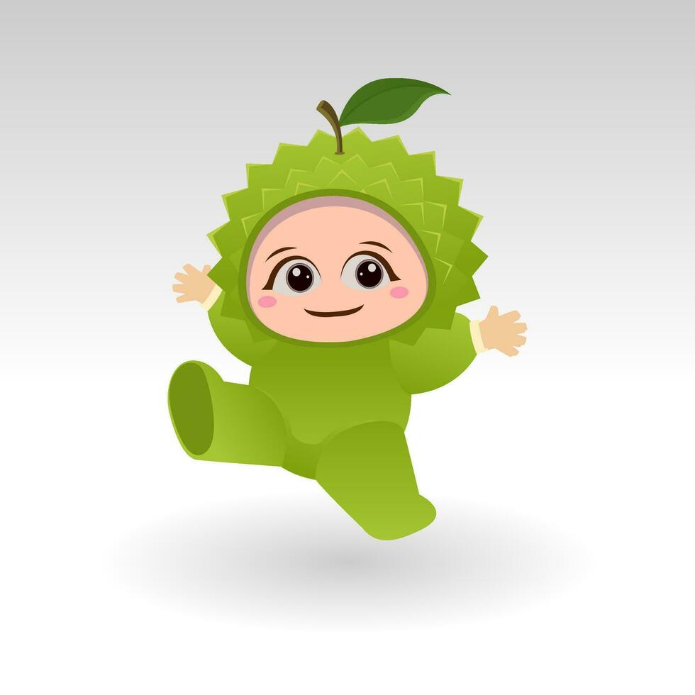 Vector Durian fruit kawaii cartoon character vector funny Durian fruit kawaii illustration