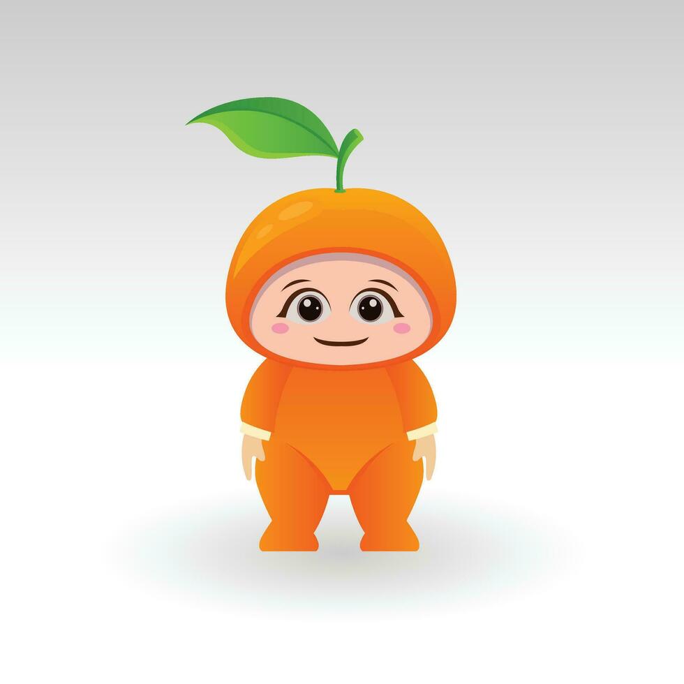 Vector orange fruit kawaii cartoon character vector funny orange fruit kawaii illustration