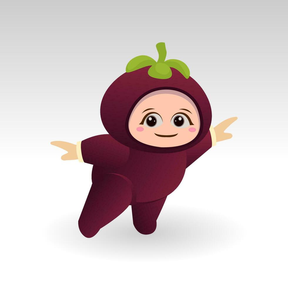 Vector Mangosteen fruit kawaii cartoon character vector funny Mangosteen fruit kawaii illustration