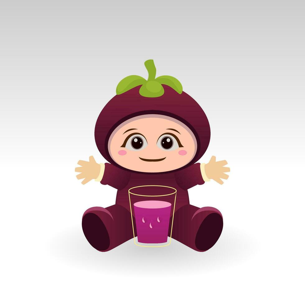 Vector Mangosteen fruit kawaii cartoon character vector funny Mangosteen fruit kawaii illustration