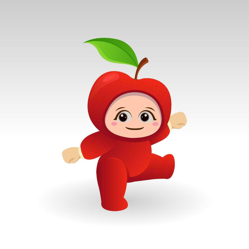 Vector Apple fruit kawaii cartoon character vector funny Apple fruit kawaii illustration