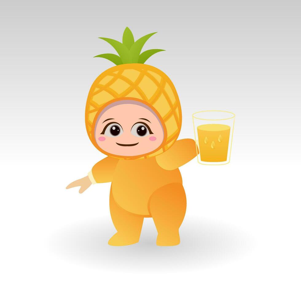 Vector Pineapple fruit kawaii cartoon character vector funny Pineapple fruit kawaii illustration
