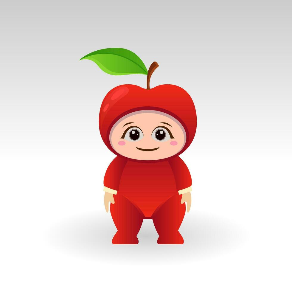 Vector Apple fruit kawaii cartoon character vector funny Apple fruit kawaii illustration