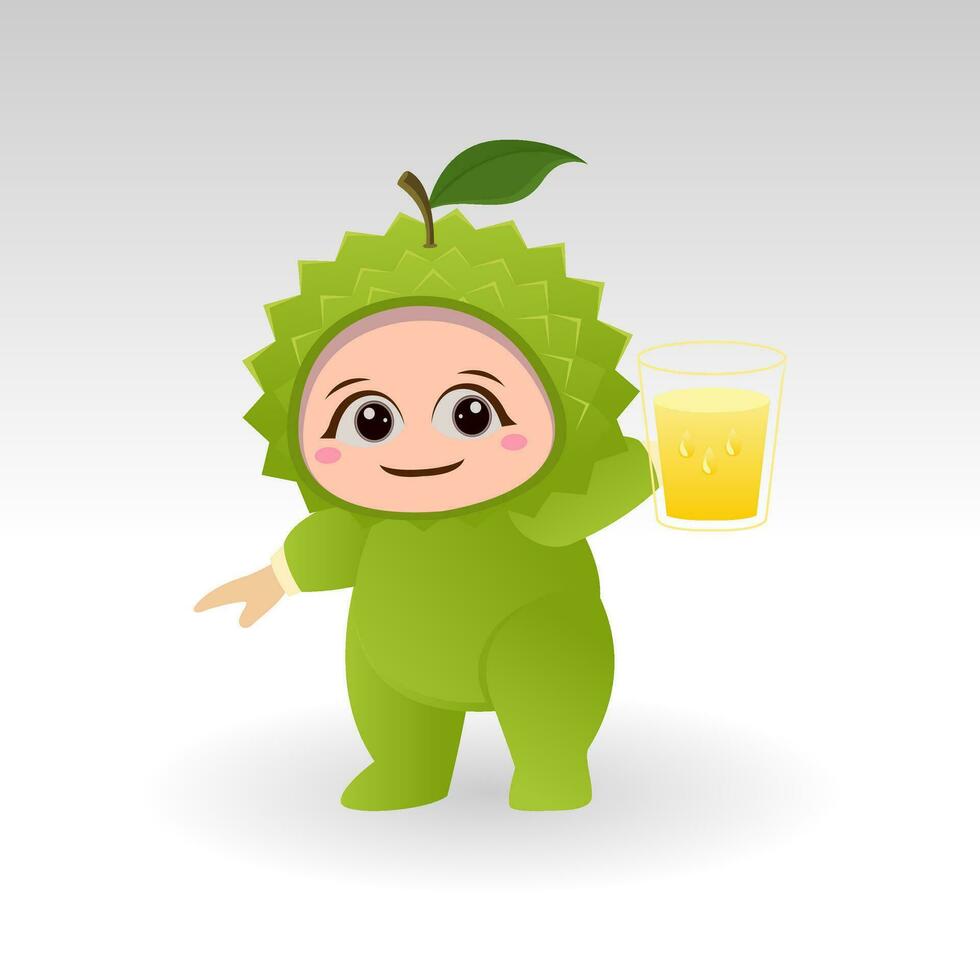 Vector Durian fruit kawaii cartoon character vector funny Durian fruit kawaii illustration