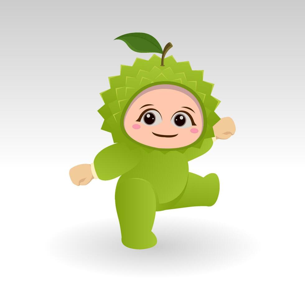Vector Durian fruit kawaii cartoon character vector funny Durian fruit kawaii illustration