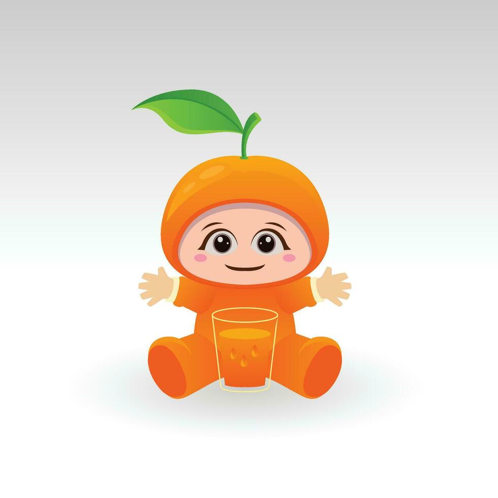 Vector orange fruit kawaii cartoon character vector funny orange fruit kawaii illustration