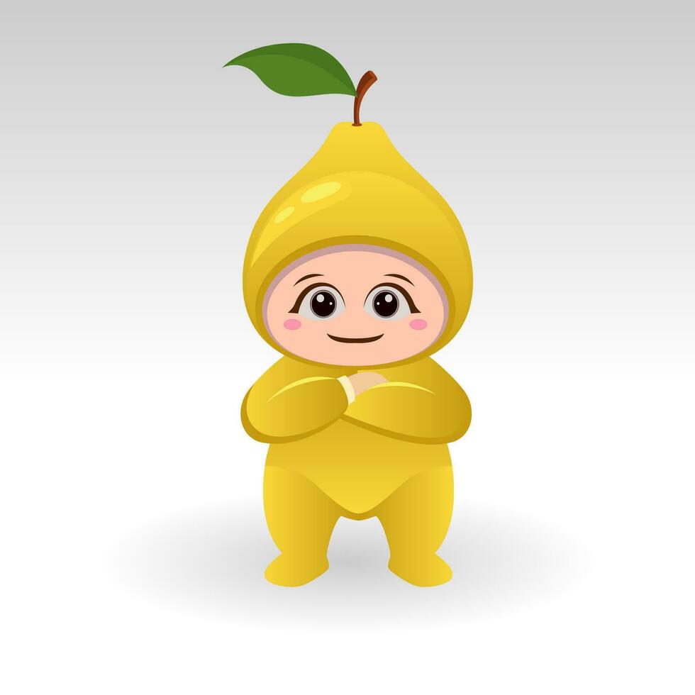 Vector Pear fruit kawaii cartoon character vector funny Pear fruit kawaii illustration