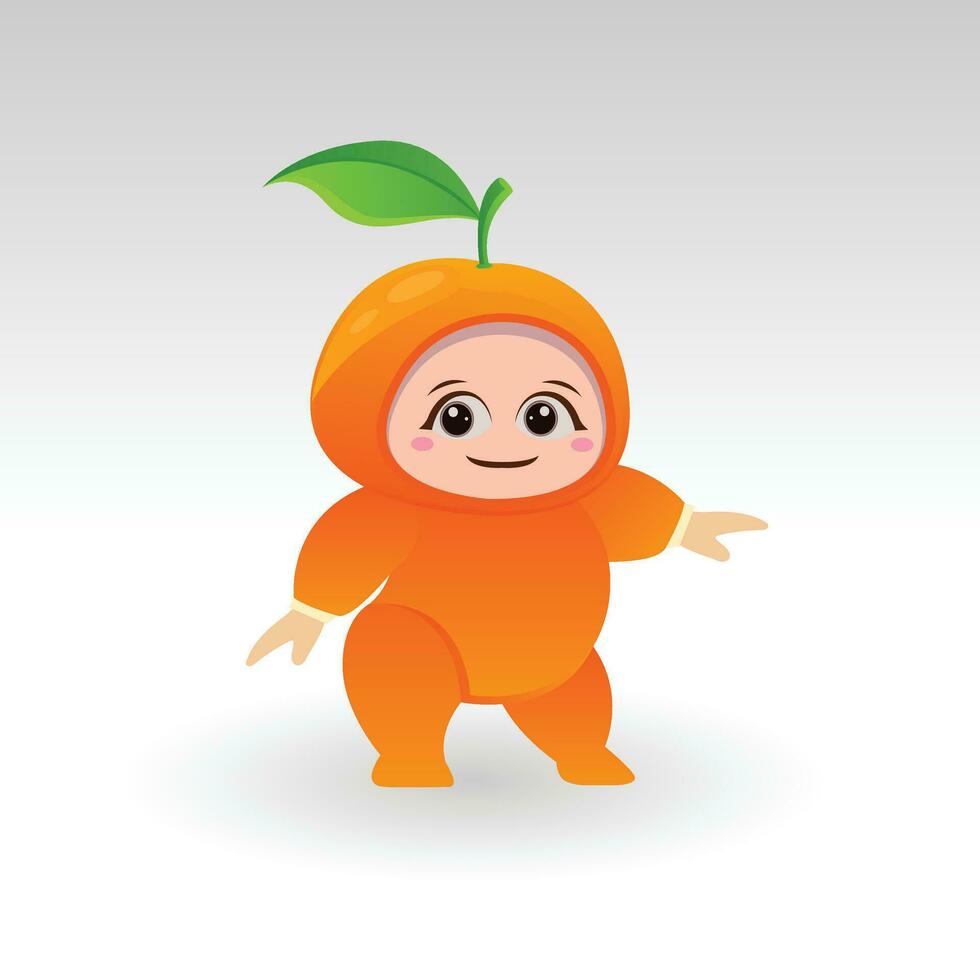 Vector orange fruit kawaii cartoon character vector funny orange fruit kawaii illustration